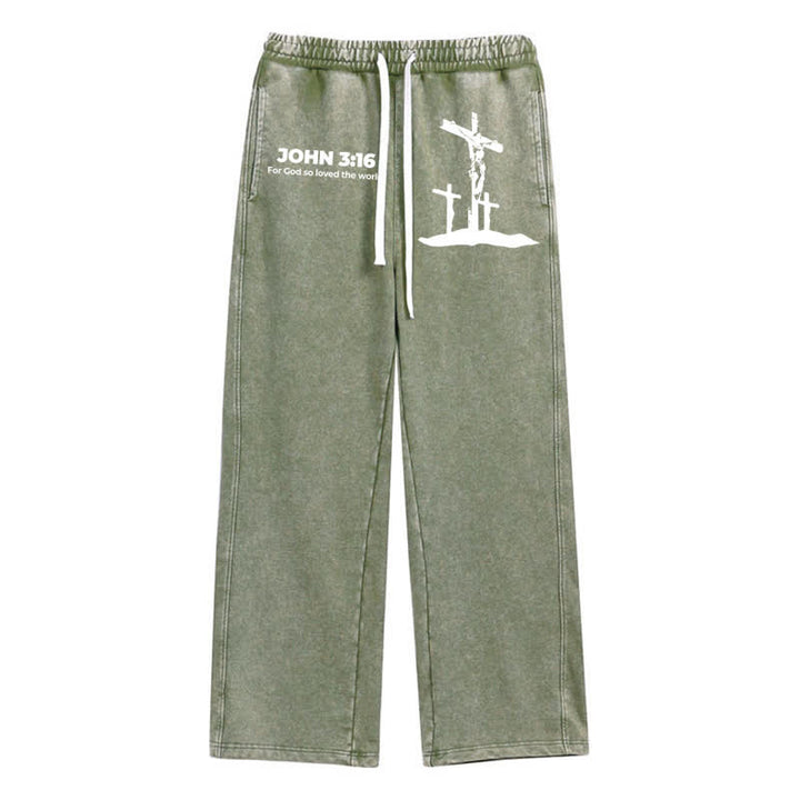 Christianartworkshop Giovanni 3:16 Silhouette Croce Blush Washed Sweatpants - Verde - 2XL - image 24
