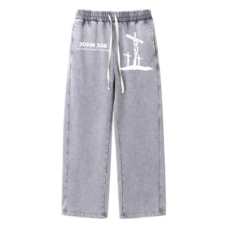 Christianartworkshop Giovanni 3:16 Silhouette Croce Blush Washed Sweatpants - Grigio - 2XL - image 16