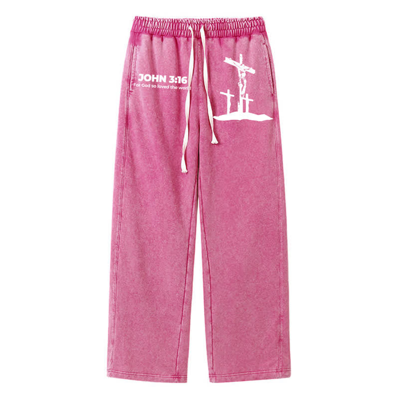 Christianartworkshop Giovanni 3:16 Silhouette Croce Blush Washed Sweatpants - Rosa - 2XL - image 40