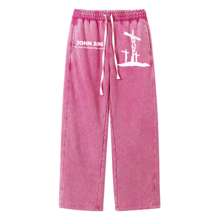 Christianartworkshop Giovanni 3:16 Silhouette Croce Blush Washed Sweatpants - Rosa - 2XL - image 40