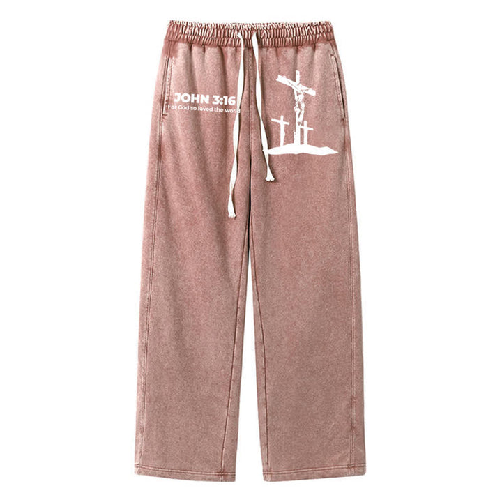 Christianartworkshop Giovanni 3:16 Silhouette Croce Blush Washed Sweatpants - Marrone - 2XL - image 32