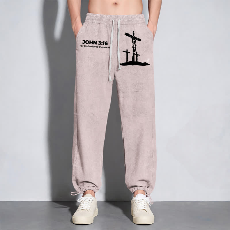 Christianartworkshop Giovanni 3:16 Silhouette Croce Blush Washed Sweatpants - image 6