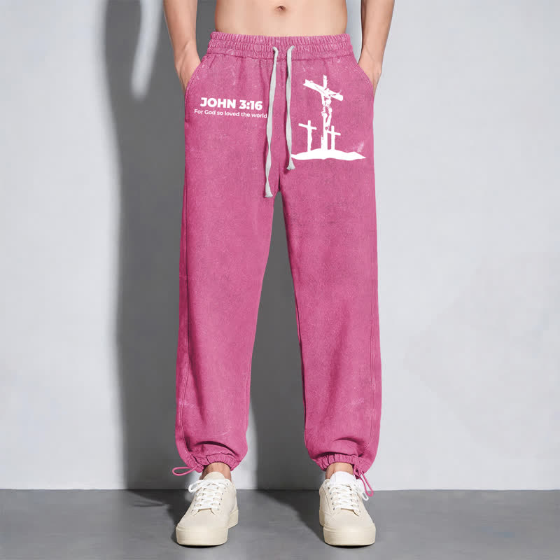 Christianartworkshop Giovanni 3:16 Silhouette Croce Blush Washed Sweatpants - image 46